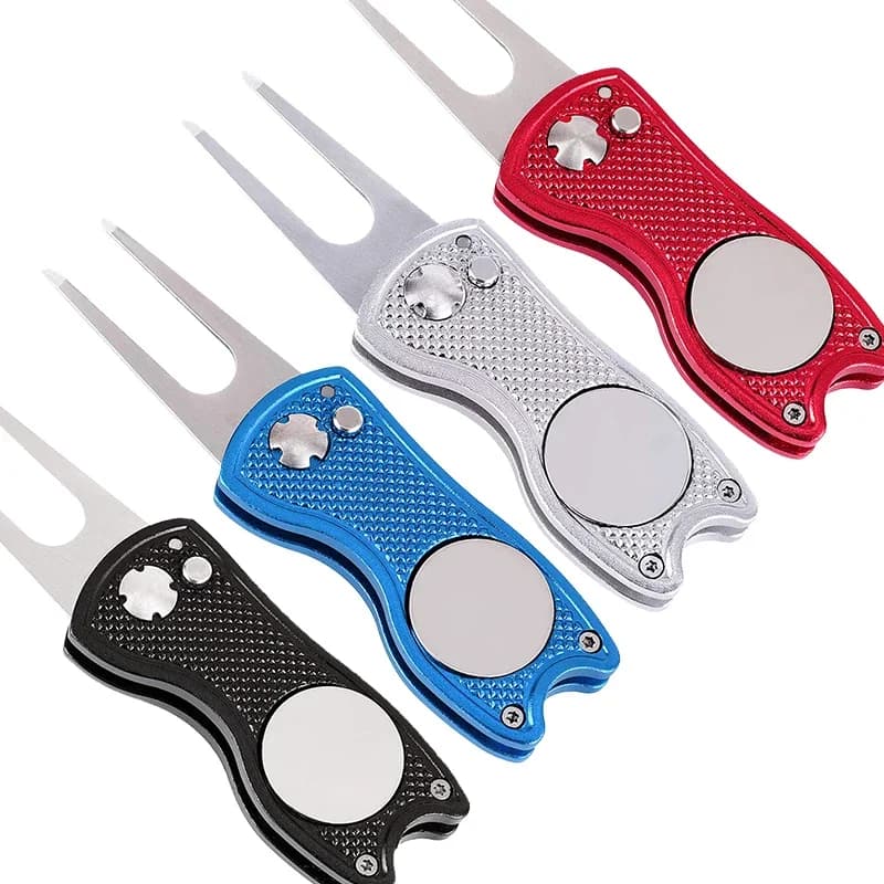 1pc Foldable Golf Divot Repair Tool with Golf Ball Tool Pitch Groove Cleaner Golf Accessories Putting Green Fork Training Aids