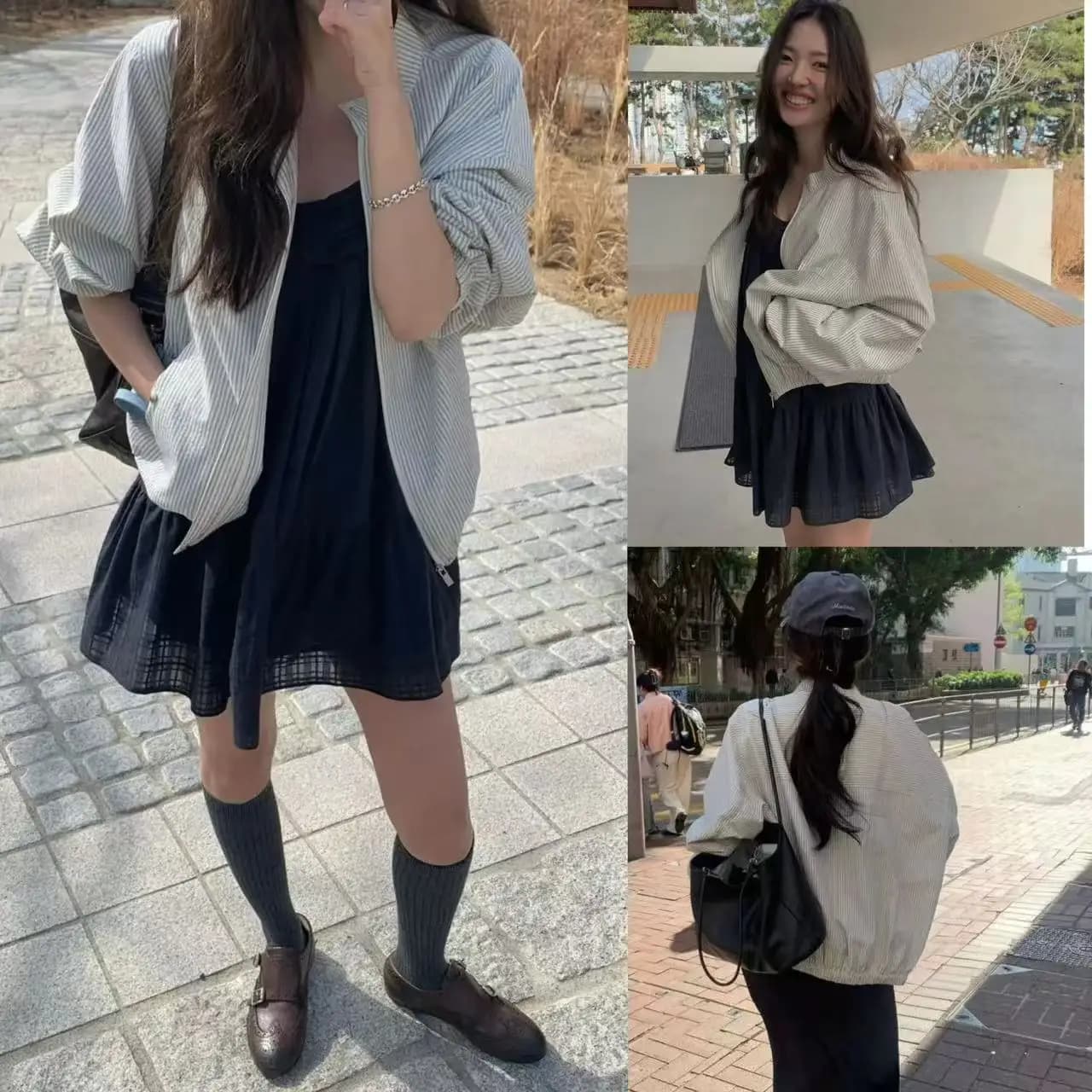 Tannat Spring Summer Thin Outerwear Stand Collar Pleated Texture Stripe Zipper Jacket Korean Style Loose Fit Long Sleeve