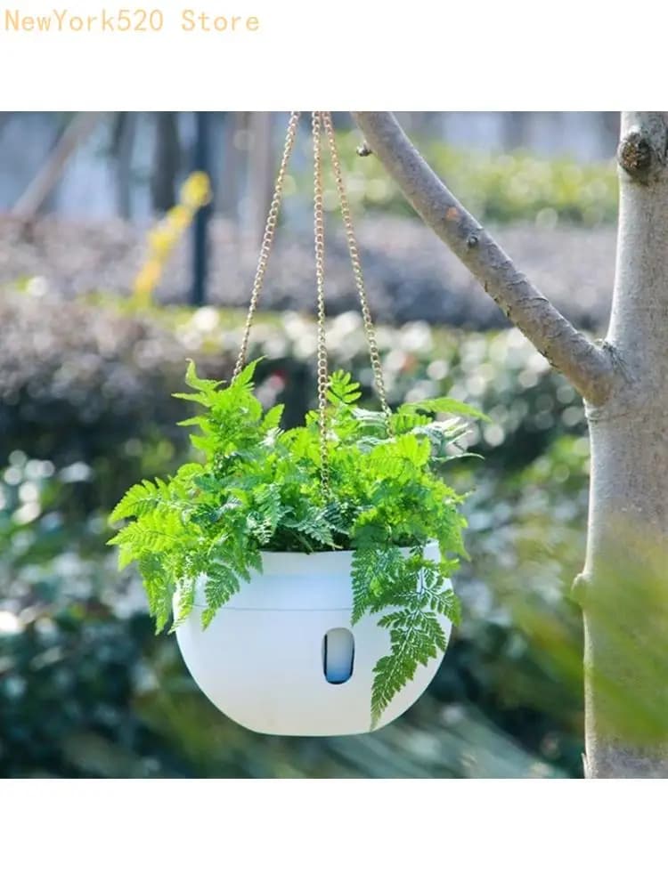 Bowl-Shaped Plastic Flower Pot Garden Watering Hook Hanging Planter Water Storage Release Plant Holder Basket N84C