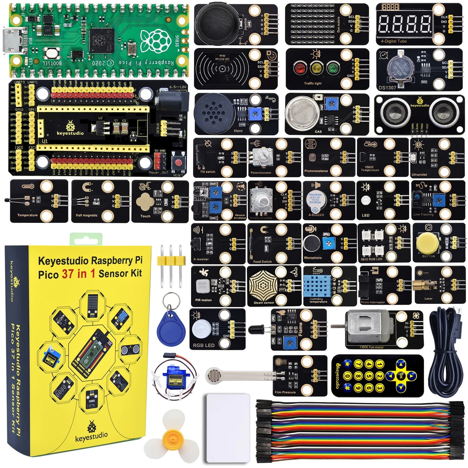 Keyestudio 42/37/24 In 1 Kit sensore Raspberry Pi Pico per progetti RPI Pico programmazione elettronica Python blocchi Lego compatibili