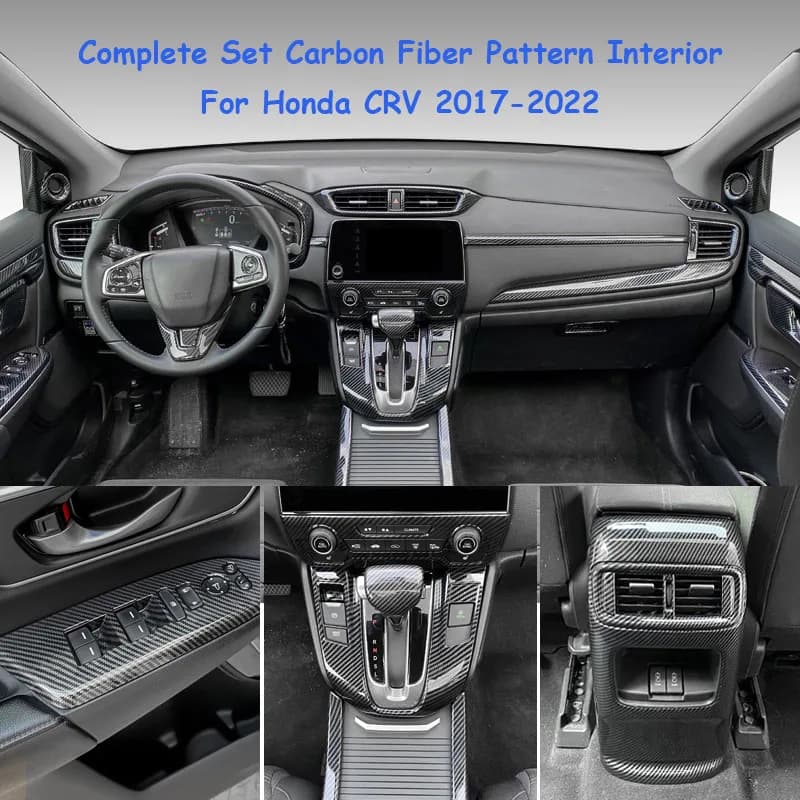 Per Honda CRV CR-V 2017 2018 2019-2021 Modello in fibra di carbonio sovrapposto sul cruscotto, porta, volante, rivestimento interno del cambio