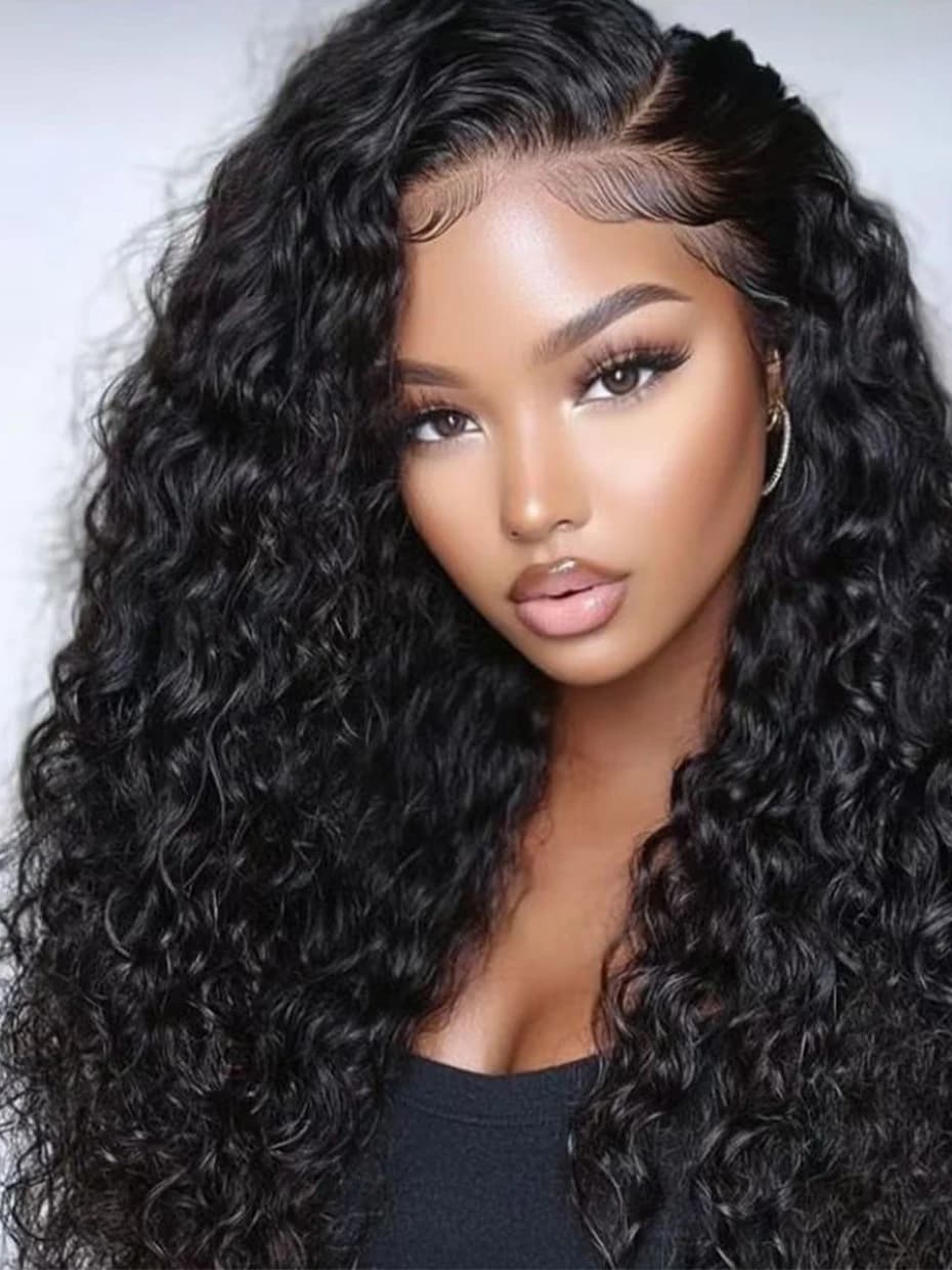 Glueless Water Wave Human Hair Wigs 300% Density 5x5 HD Transparent Lace Wig Natural Black For Women 13x4 13x6 Lace Frontal Wig