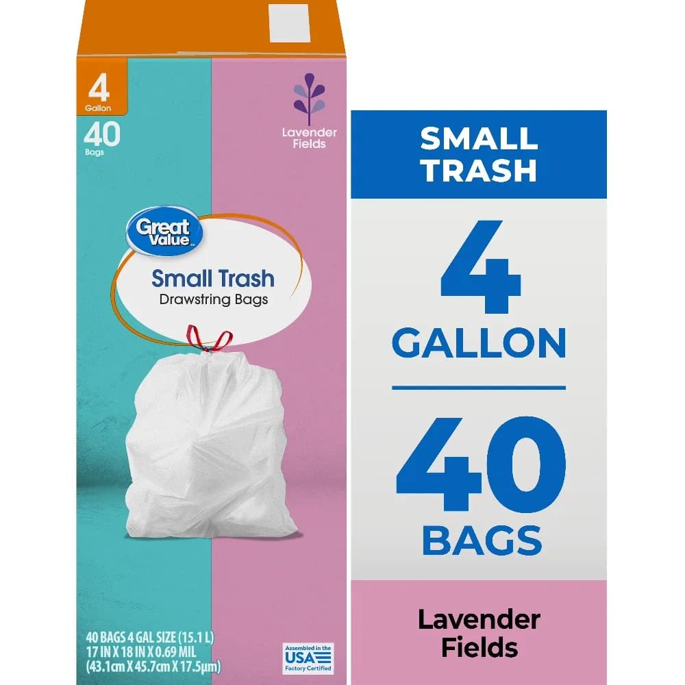 White Drawstring Trash Bags 4 Gallon Small Kitchen Bathroom Wastebasket Liners Scented Lavender Scent Disposal Bags Pack of 40