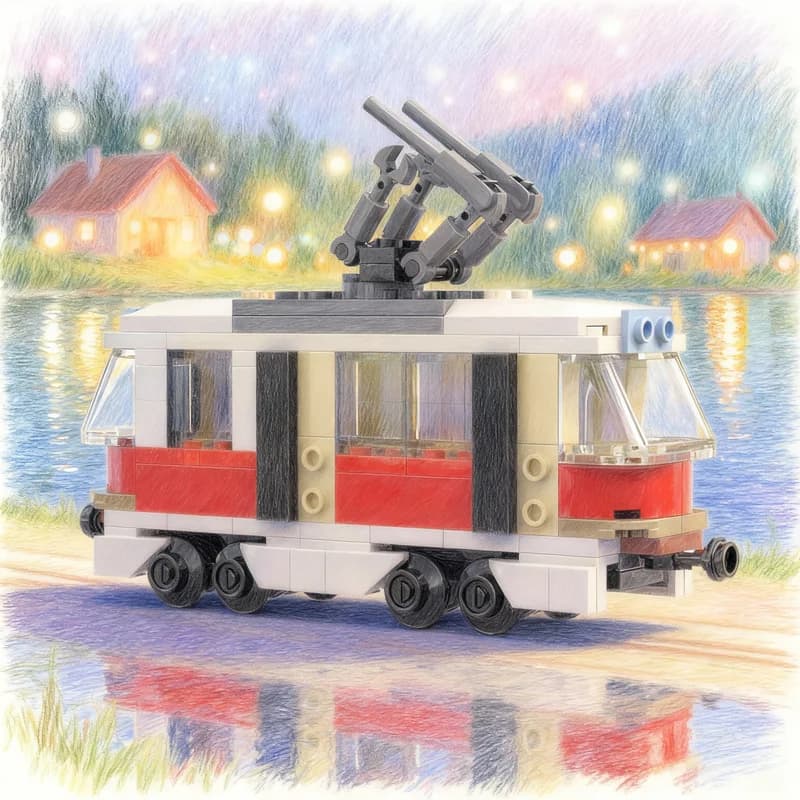 Set di Costruzioni MOC da 137 Pezzi, Modello di Tram Urbano, Blocchi Architettonici, Regalo di Natale, Giocattolo Educativo Fai-da-Te, Idea Creativa