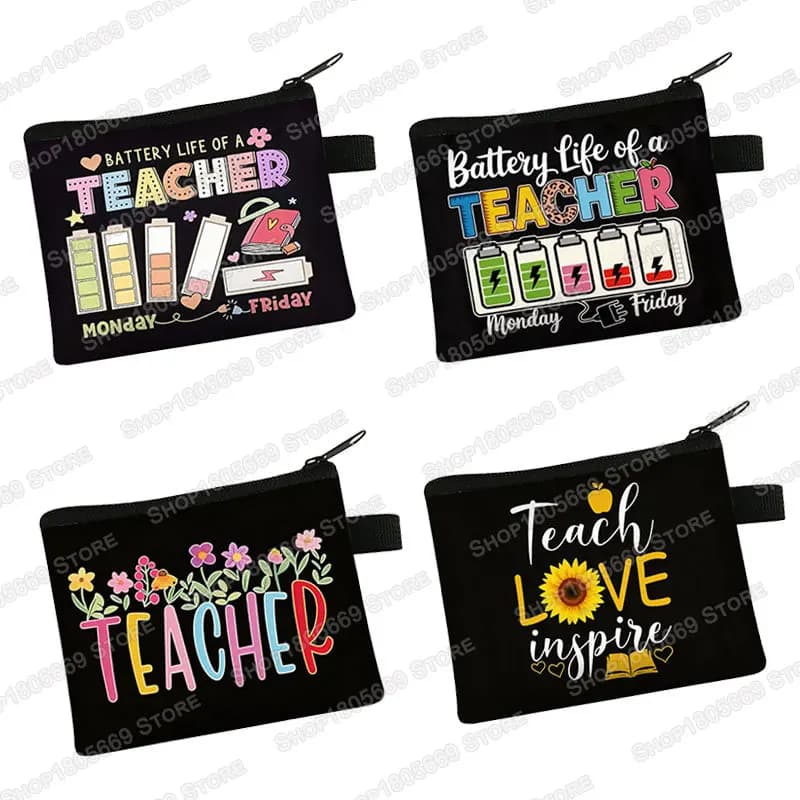 Teachers Plant Seeds Print Coin Bag Vintage Wild Flower Women Key Earphone Cards Holder Coin Purse Zipper Pouch Gift