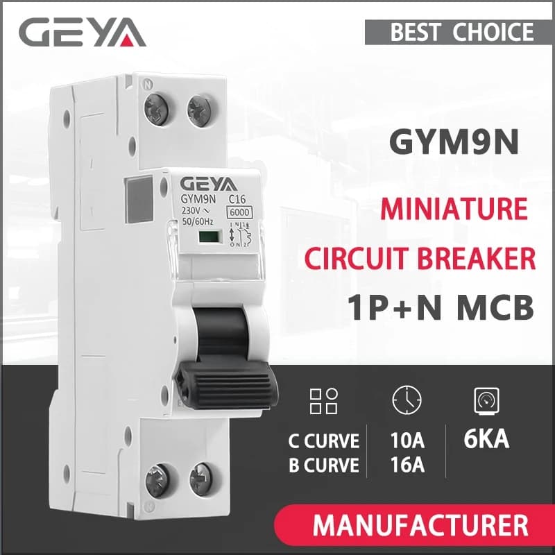 GEYA GYM9N DPN Mini interruttore automatico MCB 1P+N MCB 10A 16A 220V AC Interruttore automatico 6KA C Curva B Curva
