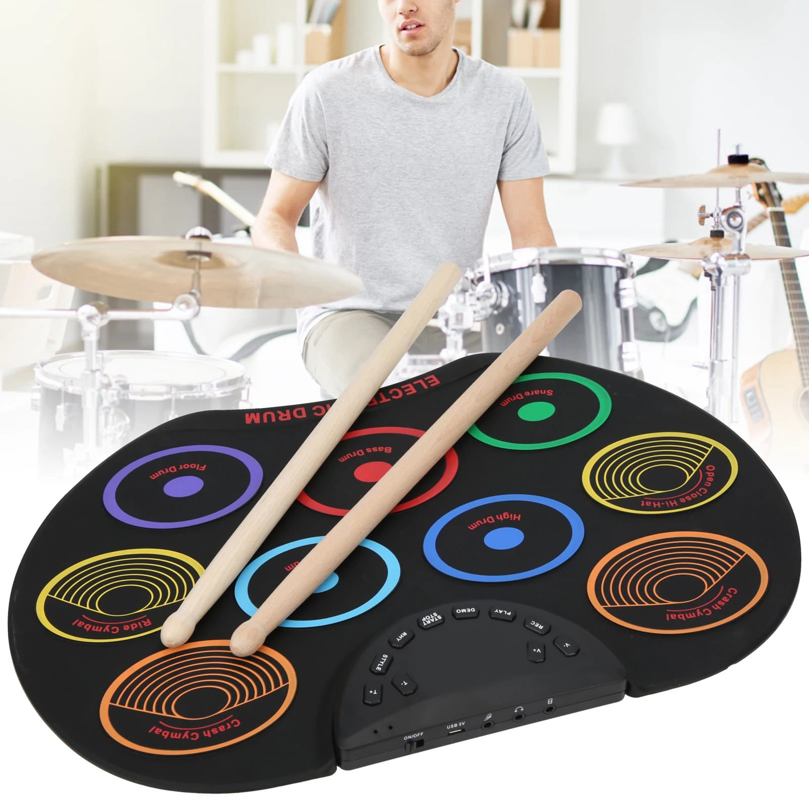 Strumento a percussione per principianti adulti arrotolato a mano colorato portatile per batteria elettronica