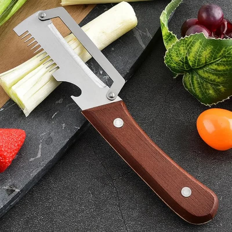 Coltello per sbucciare 2 in 1, pelapatate per frutta e verdura, manico ergonomico in legno, lama in acciaio inossidabile, utensile da cucina