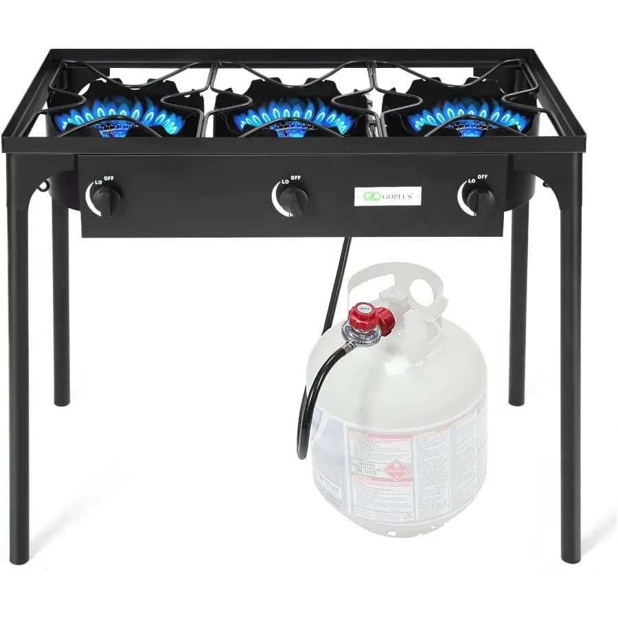 Goplus Fornello da campeggio esterno Fornello a gas propano a 3 fuochi con gambe staccabili e regolatore CSA Regolatore regolabile 0-20 PSI f