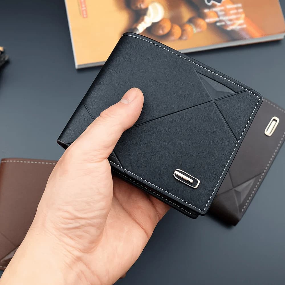 Portafoglio Corto da Uomo in Pelle PU, Tinta Unita, Porta Carte di Credito, Porta Contanti, Portamonete Casual da Viaggio