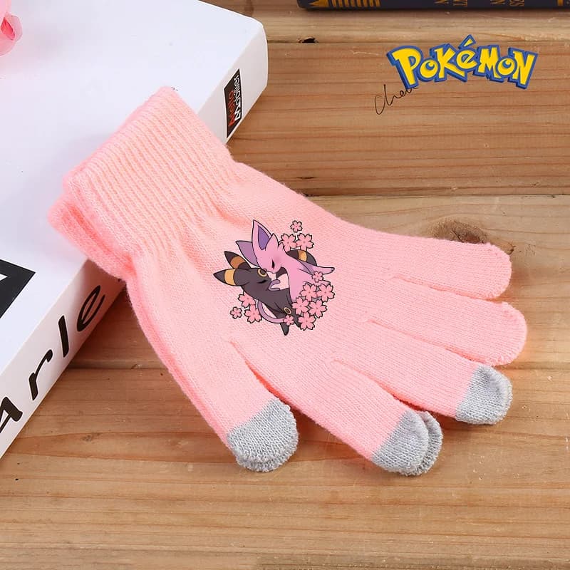 Pokemon Pikachu Knitted Gloves with Fingers Gloves Outdoor Cycling Gloves Touch Screen Hot Solid Color Thickness Pretty Girl Gifts