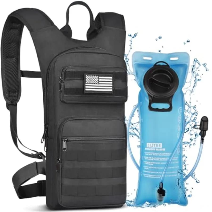Zaino per Idratazione con Sacca d'Acqua da 3L in TPU, Zaino Tattico Molle per Uomo e Donna, Ideale per Escursionismo, Ciclismo e Corsa