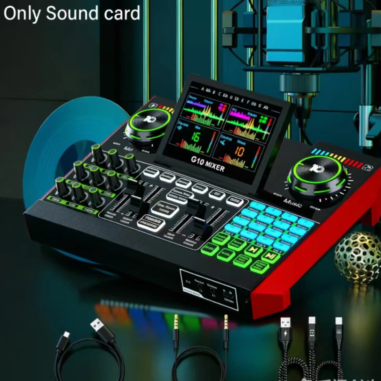 Scheda audio professionale progettata per podcast, streaming live, canto e gaming, scheda audio G10 Live, mixer audio per giochi con interfaccia audio integrata, microfono wireless a condensatore dinamico portatile.