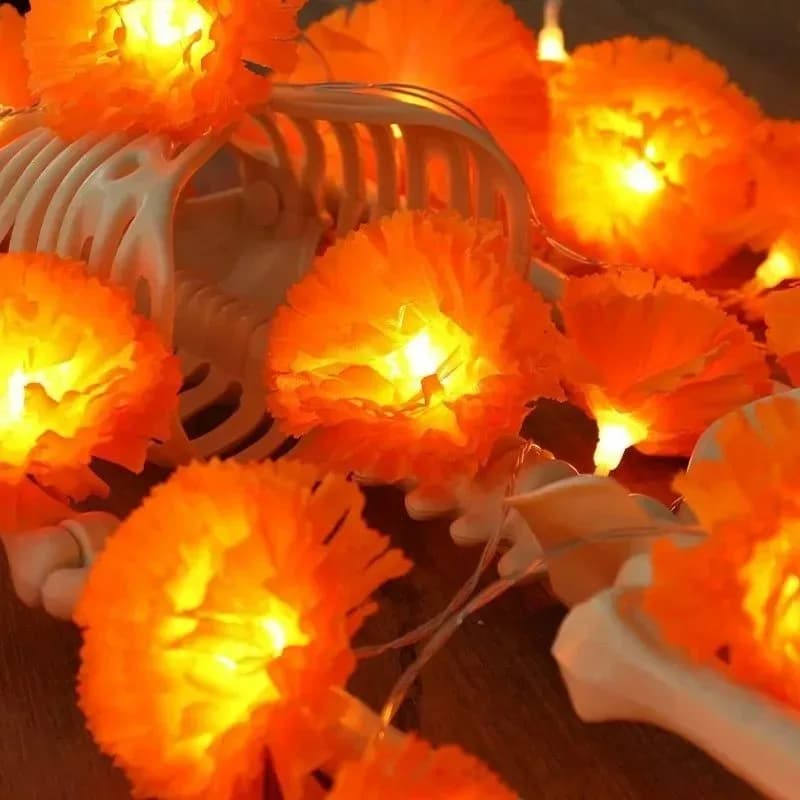 Stringa di Luci LED a Forma di Fiori di Calendula Artificiali, Ghirlanda di Crisantemi per Decorazioni Festive da Esterno e Cortile