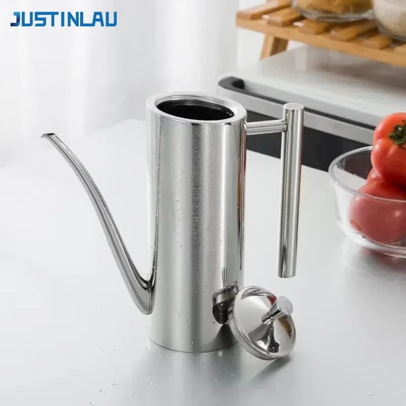 JUSTINLAU 500/700ml Contenitore per Olio in Acciaio Inossidabile Antipolvere e Antigoccia, Bottiglia per Olio, Salsa, Aceto e Condimenti, Utensili da Cucina