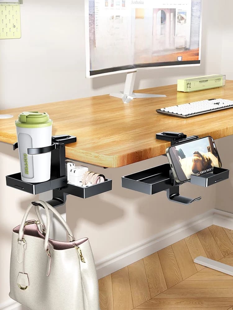 Scrivania da ufficio pieghevole sotto tazza portaoggetti sospeso Porta borsa Ra Organizzatore per workstation Materiale ABS semplice Sle Nessuna perforazione Ne...
