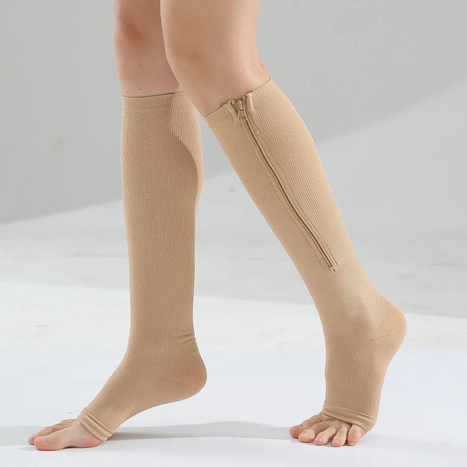 Compression socks for sports and racing, solid, simple, with zipper, elastic, for fitness and outdoor cycling