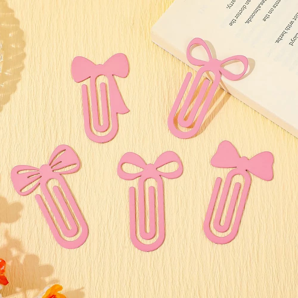 5-piece Coquette Bow Large Paper Clip Metal Iron Bow Side Clip Bookmark, Pink Sublimation Paper Clip Cute Decoration Teacher.