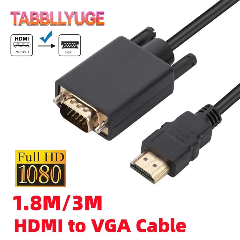 HDMI-Compatible to VGA Adapter Video Audio Male Converter 1.8M 3M FHD 1920*1080P For Desktop Laptop PC TV Monitor Projector