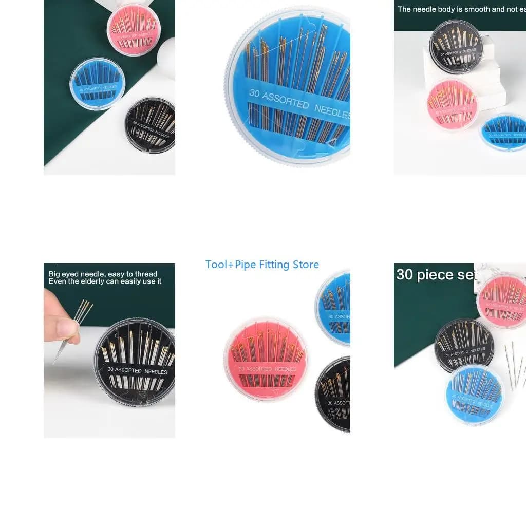 F92B 30Pcs Gold Eye Hand Sewing Needle Set With Alloy and Round Disk Case for Fabric Stitching and Craft Projects