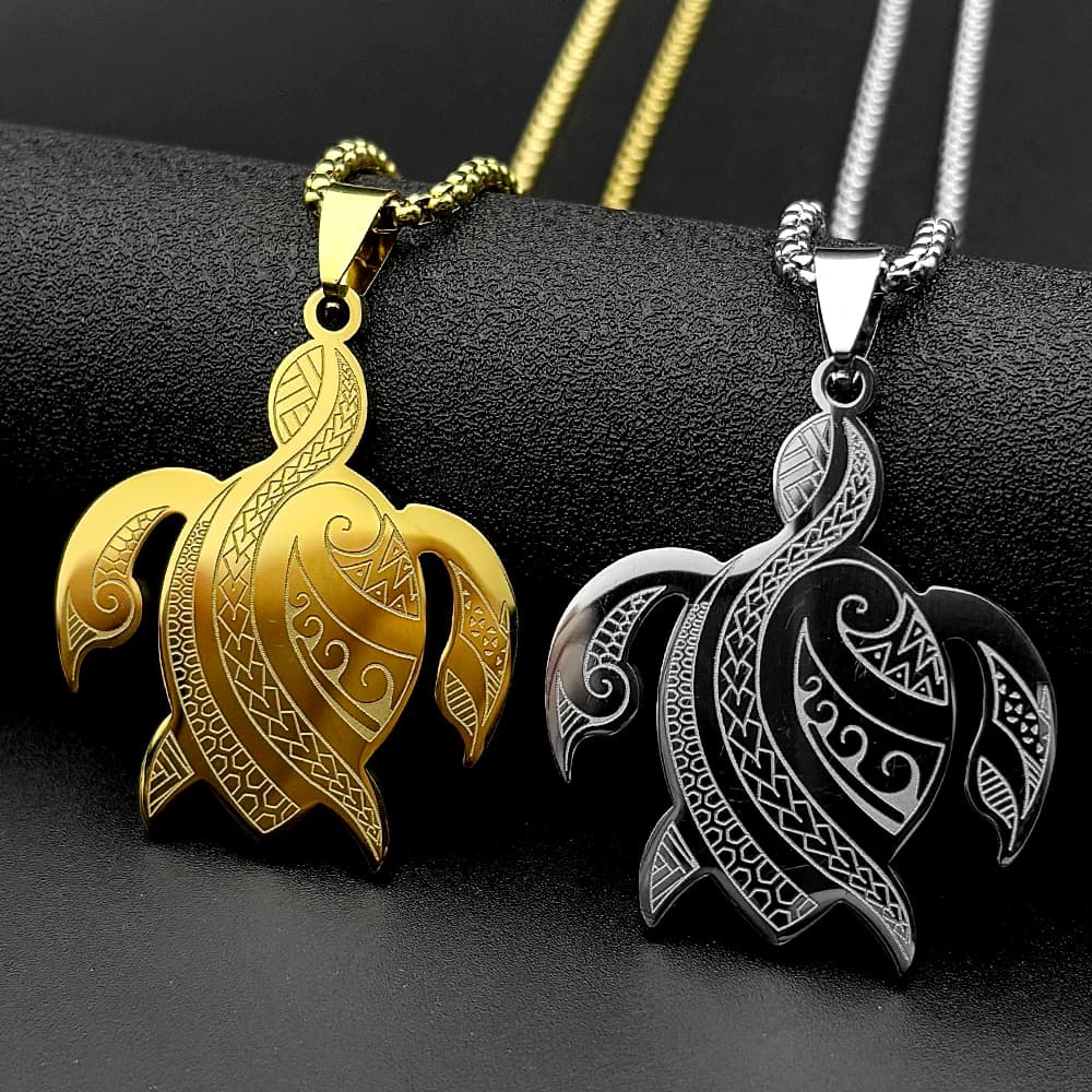 Bohemian Polynesian Tribal Totem Sea Turtle Pendant Necklace For Women Men Stainless Steel Gold Silver Color Animal Jewelry Gift