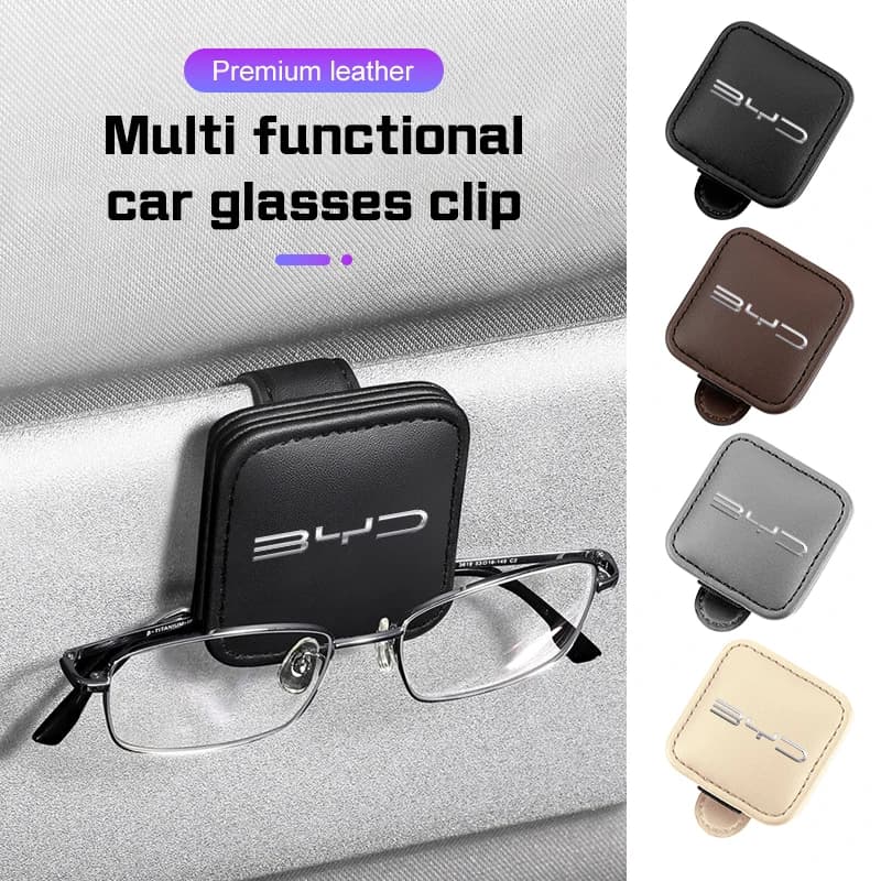 For BYD Song Plus Yuan Pro Tang EV F0 F3 Seal u DMi Han Qin Car Sunglasses Clip Visor Holder Leather Eyeglass Case Ticket Mount