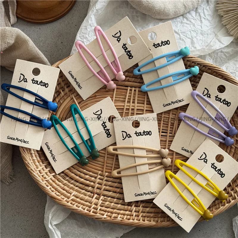 2 Pcs Women's Hair Clips Set Korean Dopamine Love Kawaii Sweet Cute BB Clips Headwear Fashionable Versatile Hair Accessories