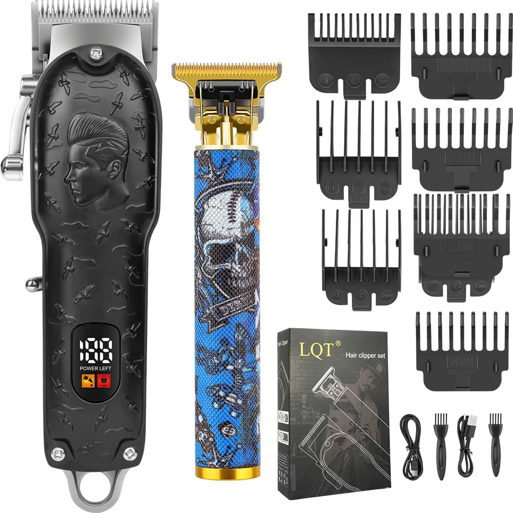 Cordless Hair Clipper for Men Rechargeable Professional T-Blade Trimmer Kit with Li-ion Battery Home Haircut & Beard Styling Set
