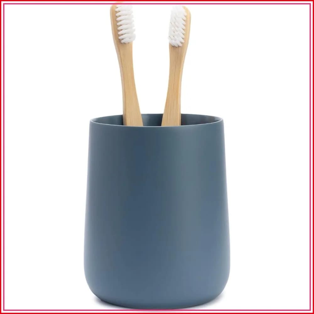 Matte Blue Toothbrush and Toothpaste Holder and Cup for Bathroom Vanity, Round Organizer for Electric Toothbrushes, Floss, Razors, Cotton, Mouthwash