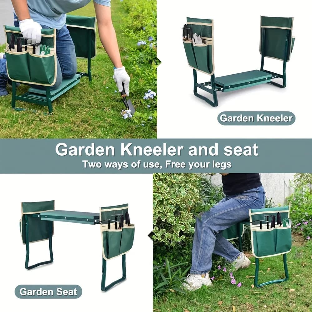 Collapsible garden kneeling stool with soft cushion, durable metal frame, garden kneeling chair suitable for gardening care