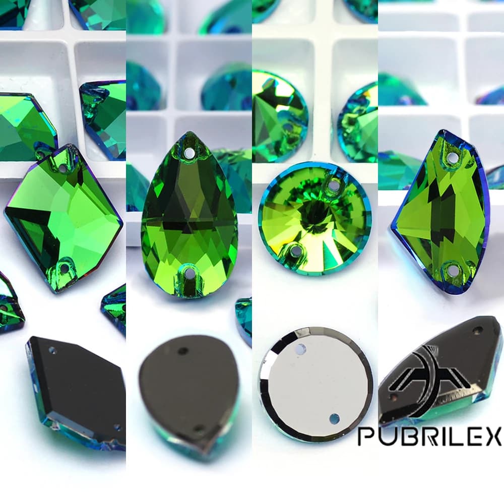 PUBRILEX Sphinx K9 Cristalli da cucito in vetro Pietre glitterate Strass da cucire verdi con retro piatto per decorazioni per borse per abbigliamento fai da te
