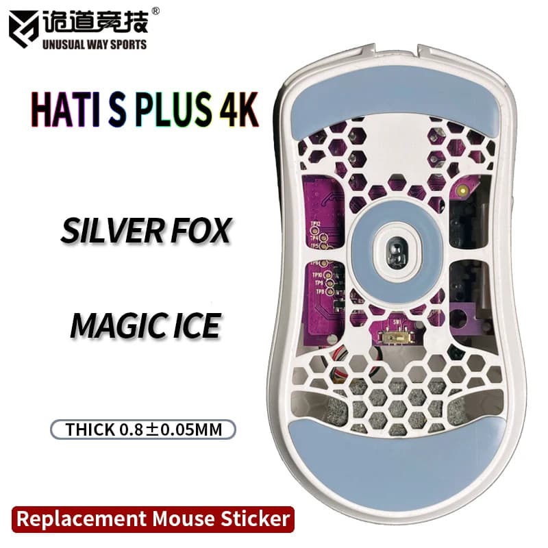Piedini per Mouse Sportivi Inusuali Gwolves HTS Plus 4K 8K Wireless, Superficie Curva in PTFE Anti-Collapso Magic Ice Fox