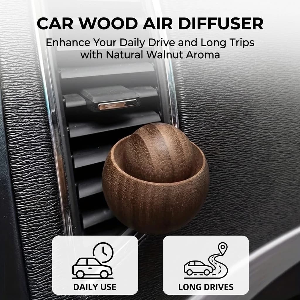 Natural Wood Car Diffuser Essential Oil Aroma Clip for Vehicle Interior Decor Black Walnut Solid Wood Air Vent Ornament