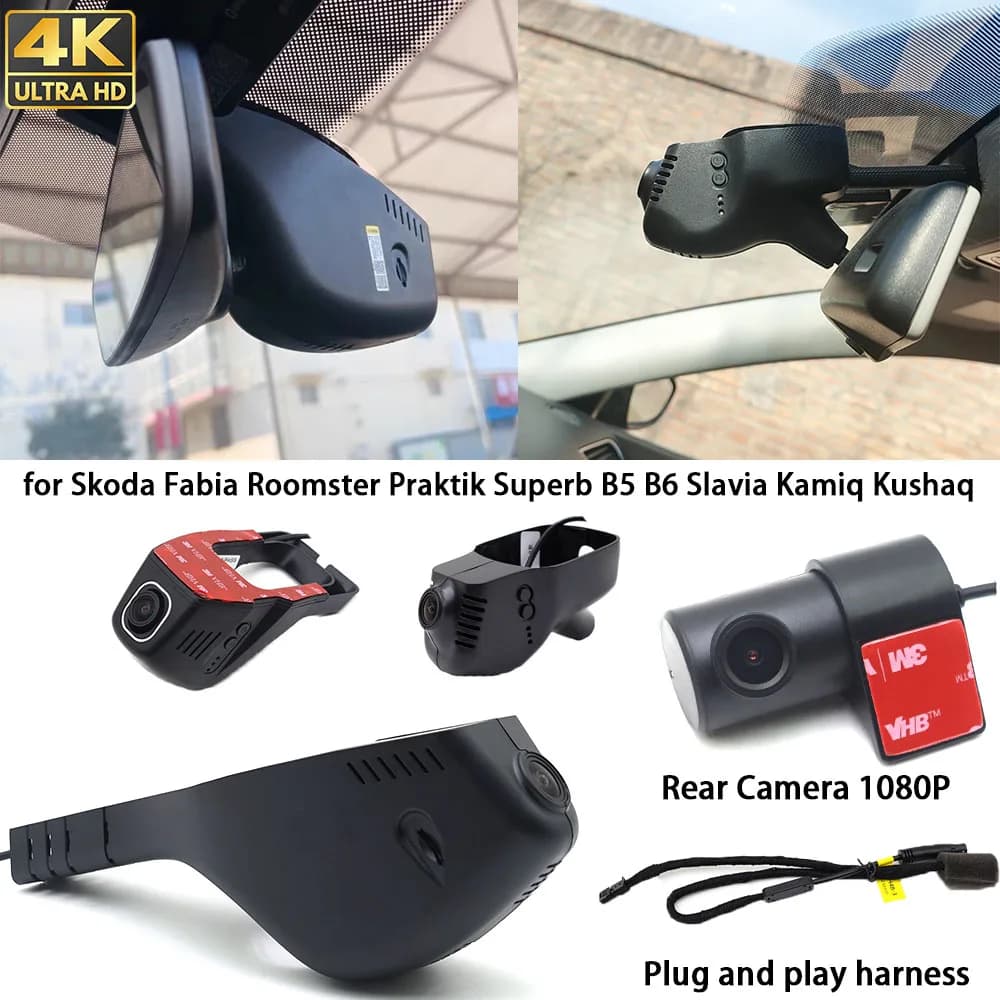 Per Skoda Fabia Roomster Praktik Superb B5 B6 Slavia Kamiq Kushaq 4K Dash Cam Frontale Telecamera Posteriore DVR Plug and Play Videoregistratore