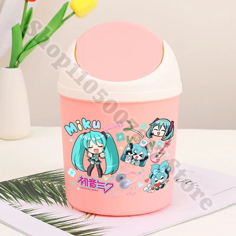 Cestino Portatile per Bambini a Forma di Cartone Animato, Kawaii Cancelleria Hatsune Miku Anime, Simpatico Contenitore in Plastica per Scrivania, Organizzatore e Pattumiera