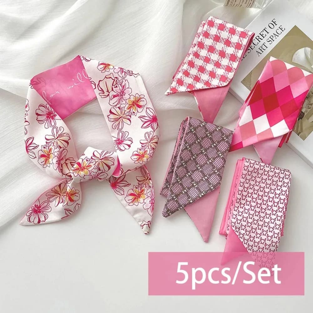 Set da 2-6 Pezzi: Sciarpa in Seta Satinata, Fascia per Capelli da Donna, Sciarpa per il Collo, Nastro per Manico Borsa, Accessori per Copricapo