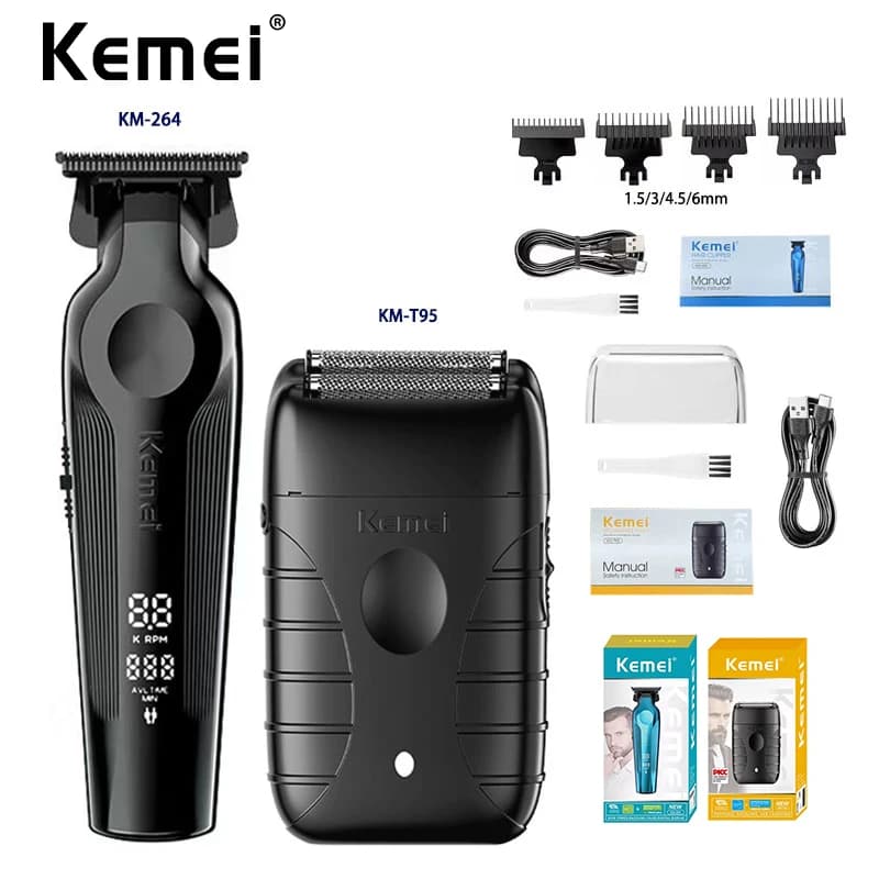 Kemei KM-264 KM-T95 Kit tagliacapelli professionale o rasoio per tagliare i capelli, trimmer da uomo, tagliacapelli elettrici ricaricabili