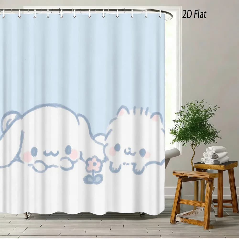 Simpatica tenda da doccia con stampa di gatti Cinnamoroll, in tessuto di poliestere impermeabile, con 12 ganci, facile da installare per il bagno