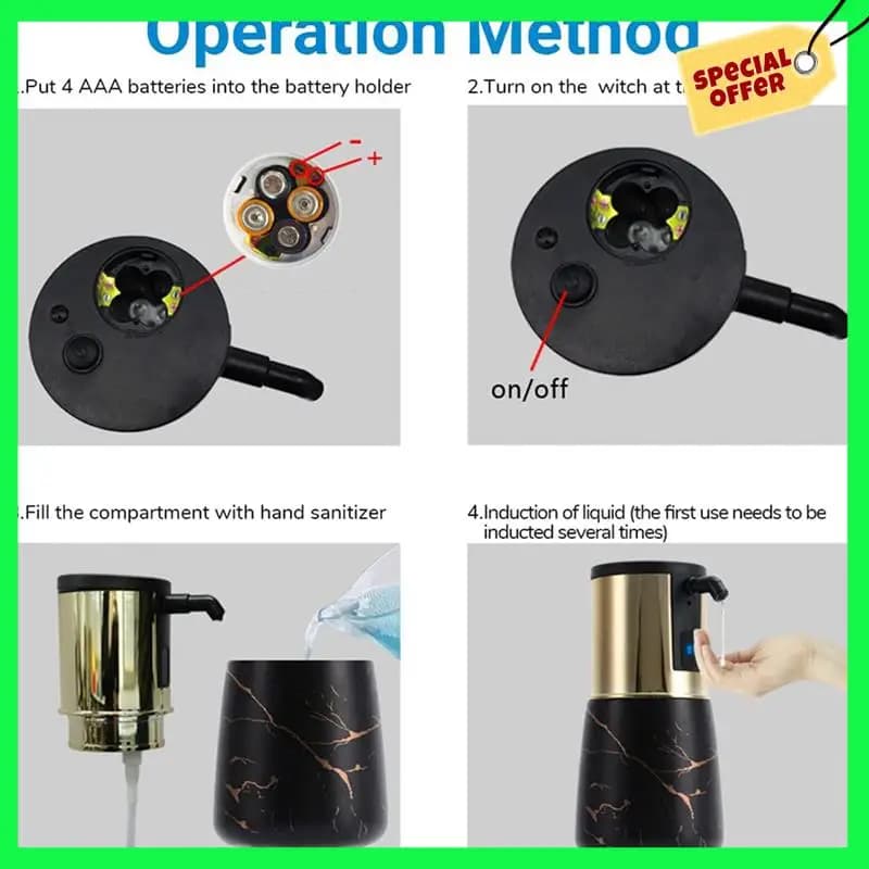 LBER 2X Dispenser automatico di sapone Touchless, Erogazione di sapone liquido, Dispenser di sapone per piatti a mani libere, Impermeabile IPX6 A