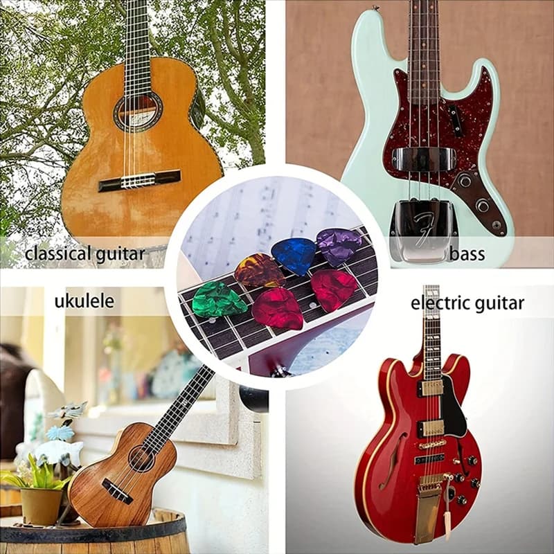 ABJM-5 pezzi/set accessori universali per strumenti a corda, capotasto in metallo con custodia in PU e plettri per chitarra, ukulele, basso