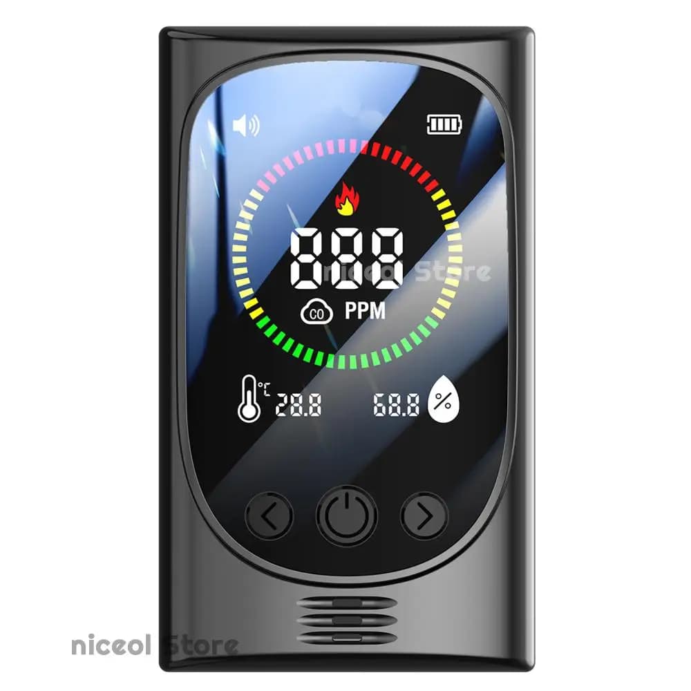 Allarme Monossido di Carbonio 4-in-1 con Display Temperatura e Umidità, Rilevatore Portatile per Casa, Camera da Letto, Cucina, Camper