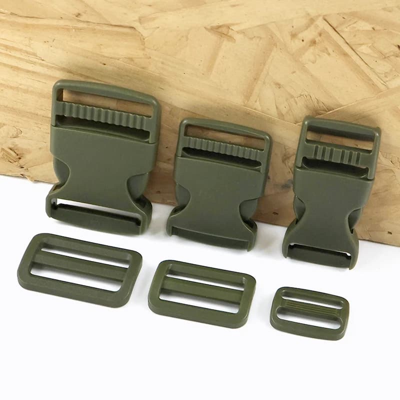 5/10 Set di Fibbie ad Anello Verde Militare da 25/32/38mm + Fibbie a Sgancio Rapido in Plastica per Chiusura Zaino, Gancio a Scatto per Bagagli