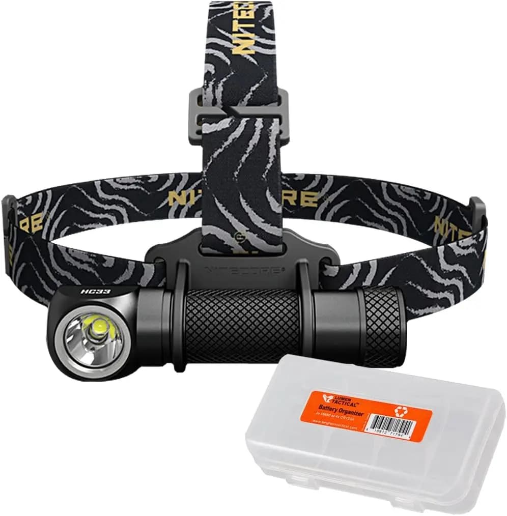 HC33 Versatile L-shaped headlamp from 1800 lumens with Lumen tactical battery organizer