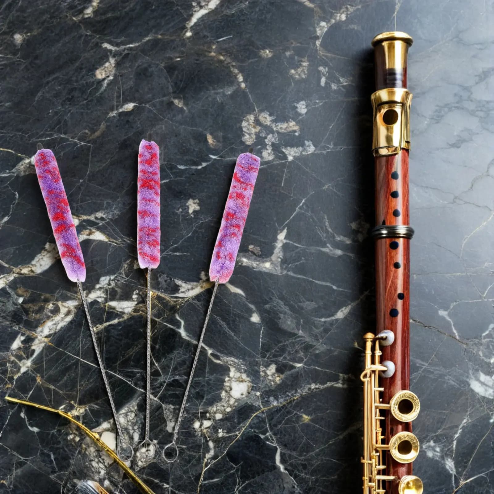 Set di 3 Spazzole per Pulizia Flauto Piccolo Rosso Viola, Pulitore per Strumenti, Manutenzione Interna Profonda, Spazzola per Sassofono, Accessori Musicali