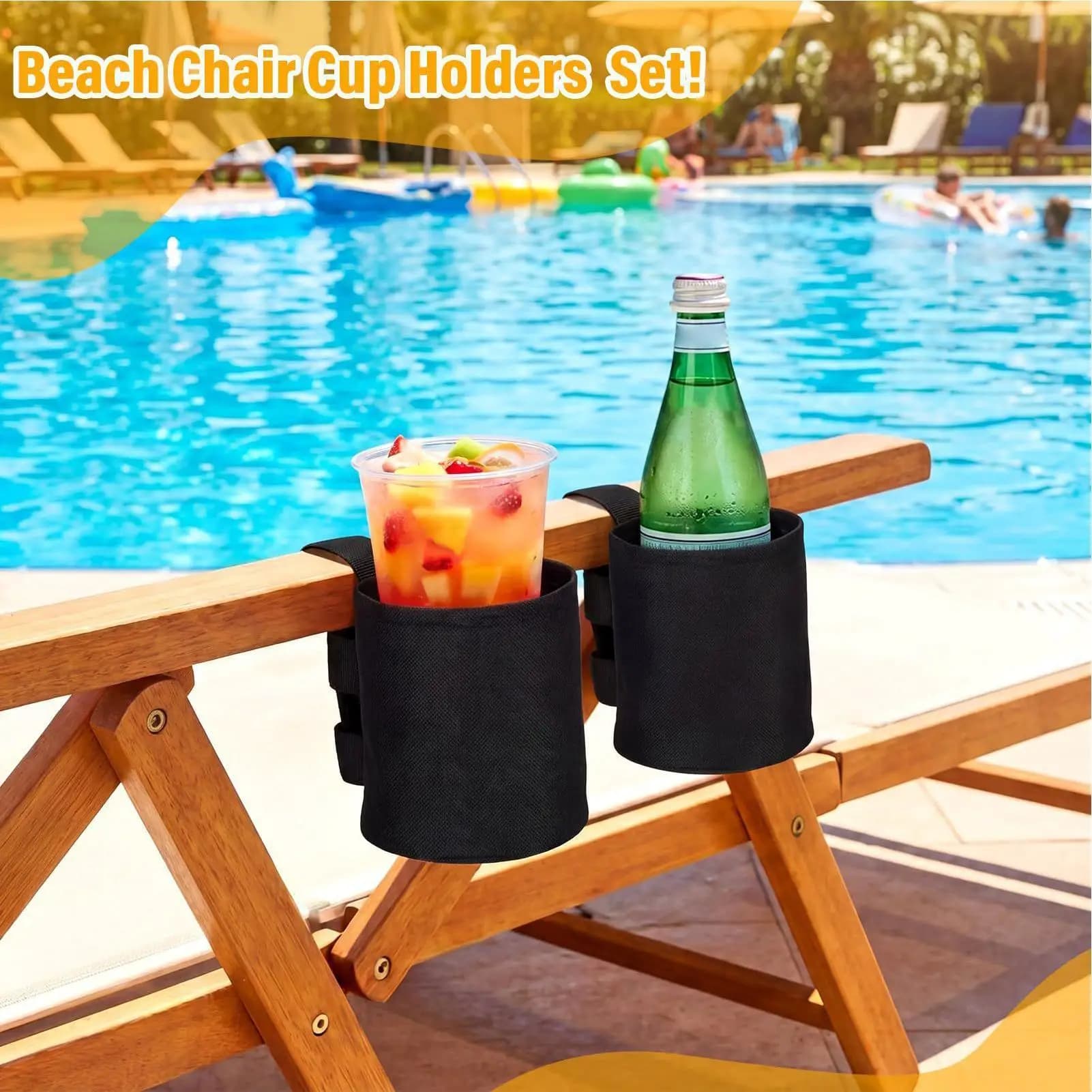 Universal Water Bottle Holder Portable Cup Sleeve for Travel, Outdoor, Beach, Camping,Swimming Pool,and Lounge Chair Use (Black)