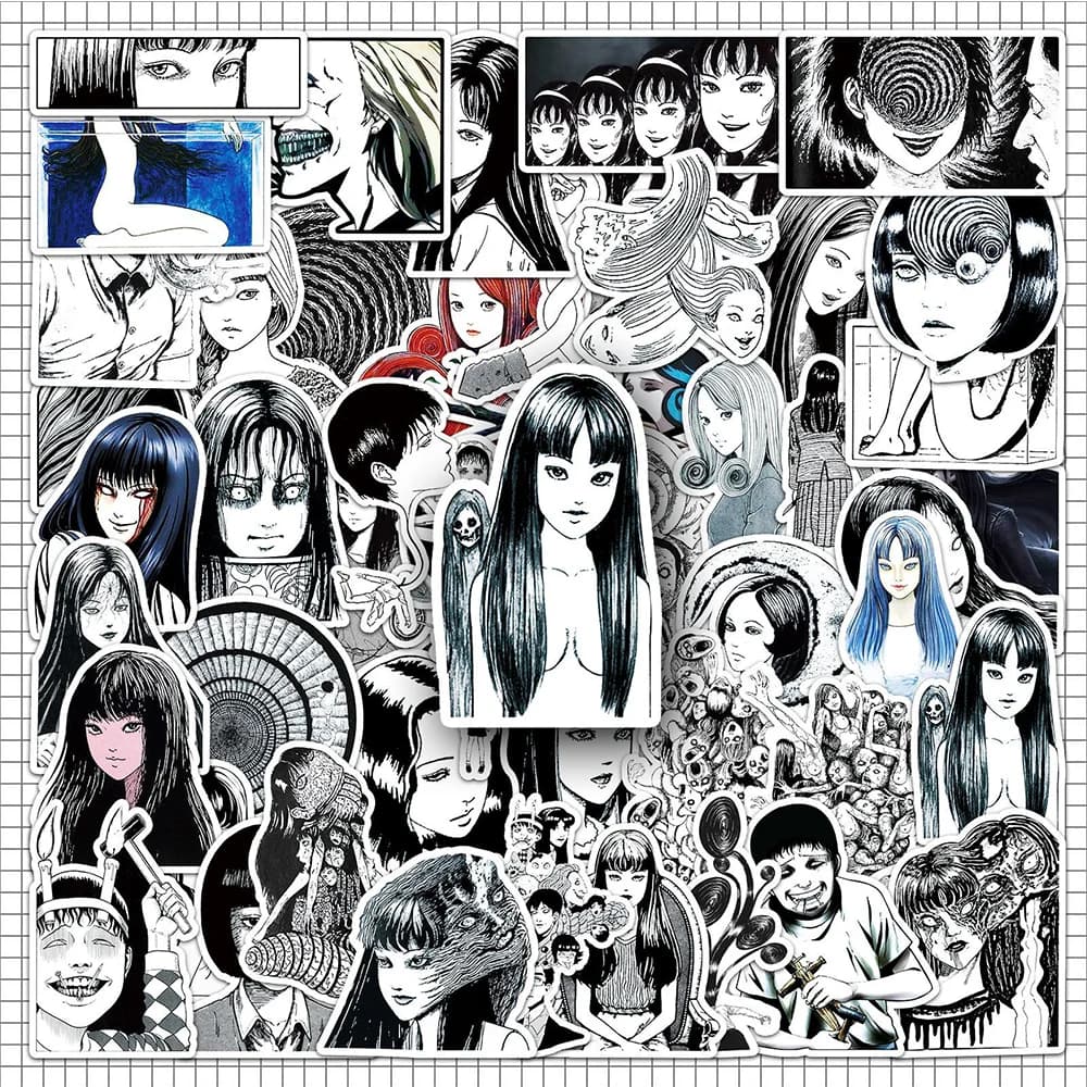 10/30/50 Pezzi Adesivi Horror Anime Tomie Kawakami, Decalcomanie Cartoon in Bianco e Nero, Adesivi DIY per Valigie e Skateboard, Cool Sticker Manga di Junji Ito