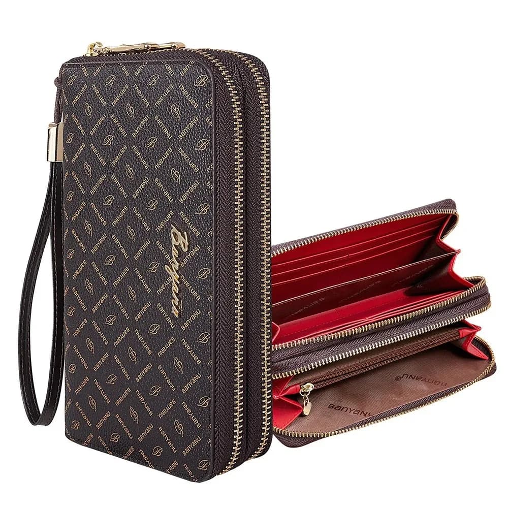 Vintage Print Rfid Blocking Women's Long Wallet Large Capacity Double Zipper Clutch Card Holder Purse Luxury Money Phone Bag