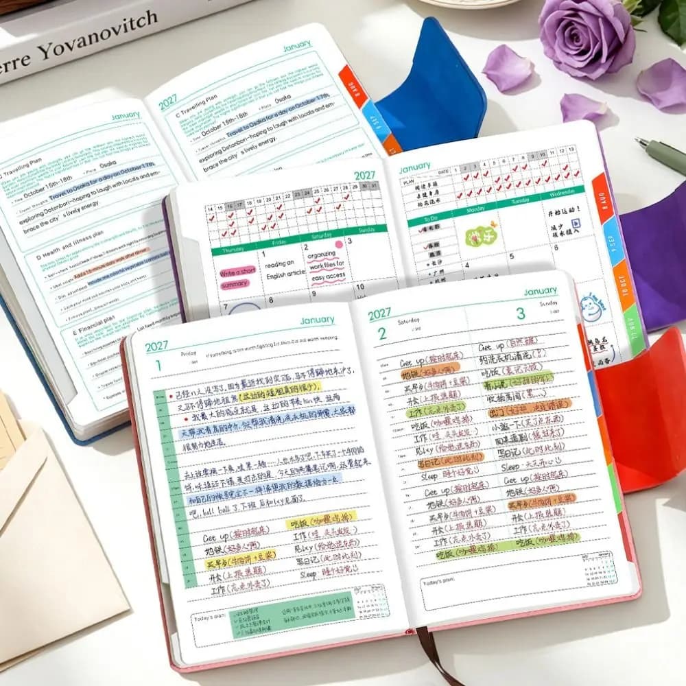 Portable A5 2027 Agenda Book Planner Reminder To Do List Schedule Book Textured PU Planner Notebook Gift Giving