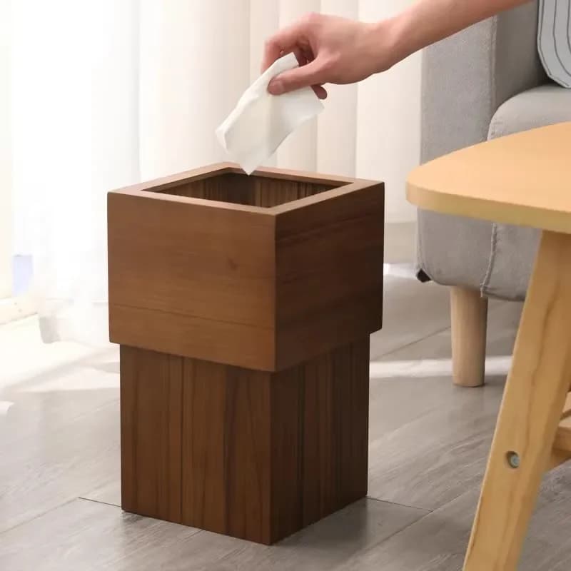Black Walnut Color Solid Wood Trash Can Creative Waste Basket for Home Living Room Bedroom Office Hotel Storage Bin