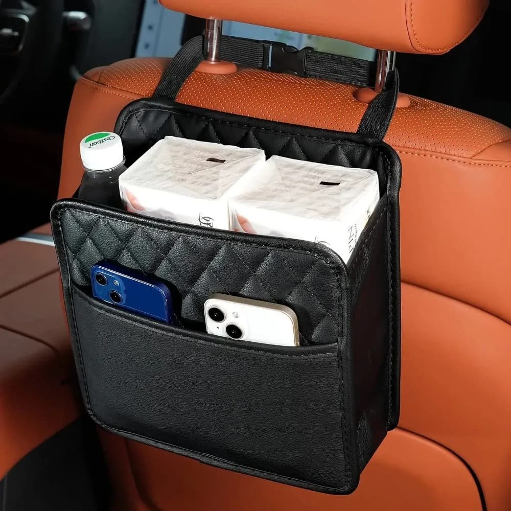Borsa portaoggetti multifunzionale per schienale seggiolino auto – Organizer in pelle con tasca per immondizia per la maggior parte degli accessori dei modelli di veicoli